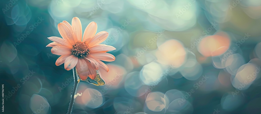 Poster soft focus flower with blurred and sharp background in a copy space image
