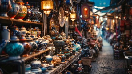 Fototapeta premium Colorful pottery in a traditional market