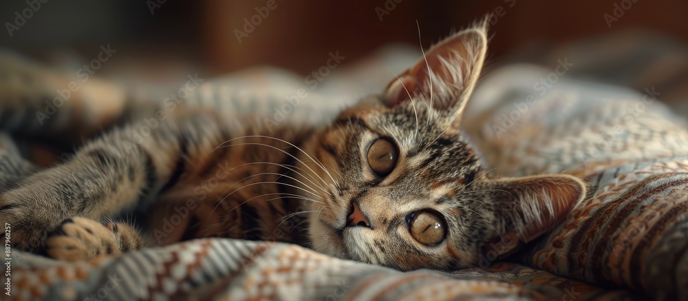 Poster adorable cat with striking eyes and playful demeanor enjoying the cozy environment of a home with a 