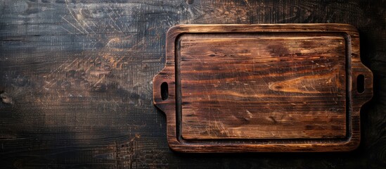 Dark wooden cutting board with copy space image