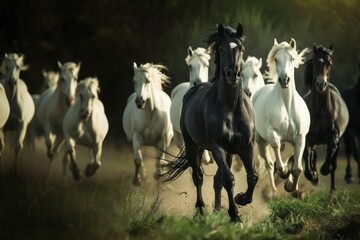 Obraz premium galloping black and white horses