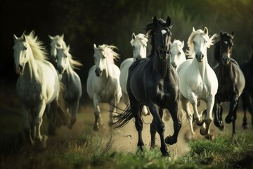 Obraz premium galloping black and white horses