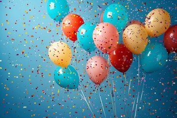 Celebration background with balloons and confetti, isolated on white background Generative Ai