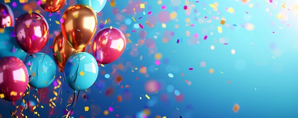 Celebration background with balloons and confetti, isolated on white background Generative Ai