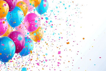 Celebration background with balloons and confetti, isolated on white background Generative Ai