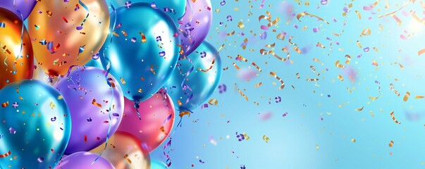 Celebration background with balloons and confetti, isolated on white background Generative Ai