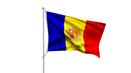 Waving flag of andorra isolated on transparent background.