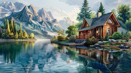 Fototapeta premium Cabin on the Lake