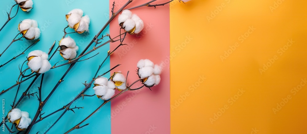 Aufkleber top view of cotton fabric on a colorful background with copy space image