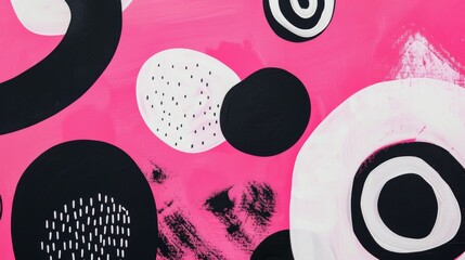 Abstract Pink Black White Circle Pattern.