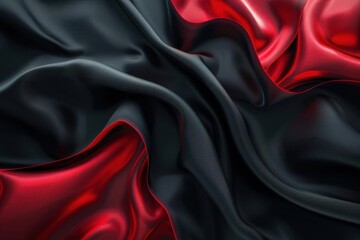 abstract 3d wave flowing black and red gradient silk fabric dynamic folds glossy texture dramatic lighting futuristic aesthetic