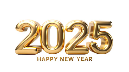 2025 New Year Celebration: Shiny 3D Numbers on a Transparent Background.