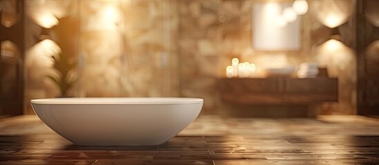 Blurry bathroom background with a table top and copy space image