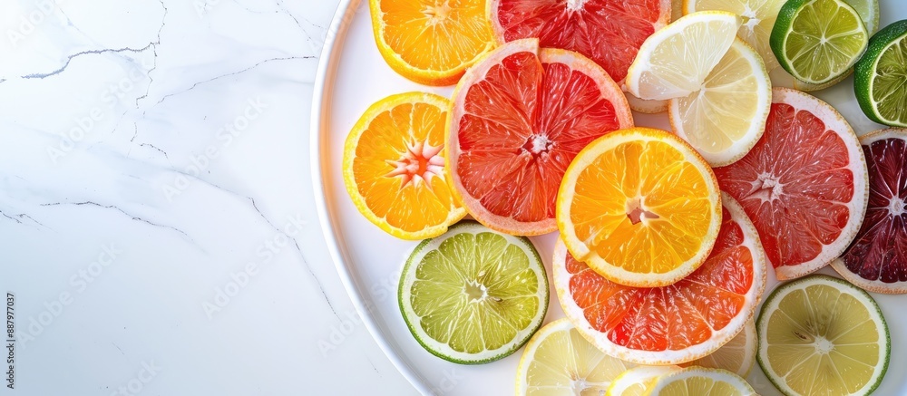 Aufkleber a variety of citrus fruit slices including oranges lemons limes grapefruit and pomelo arranged neatl