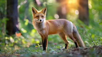 Elegant Fox in Sunlit Forest Captured in Stunning Wildlife Photography