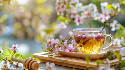 Springtime tea with delicate blossoms.