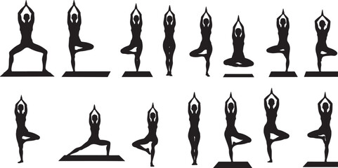Fototapeta premium yoga poses silhouette stock illustration