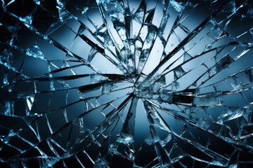 Processed collage of broken blue glass surface texture. Background for banner, backdrop or texture