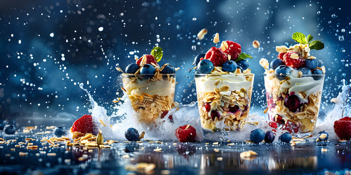 Parfait de iogurte com mirtilo e framboesa