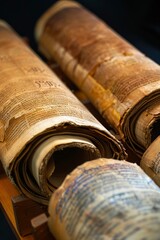 Fototapeta premium A stack of old books on a wooden table.