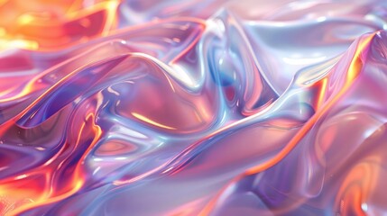 Fototapeta premium Iridescent chrome wavy gradient cloth fabric abstract background, ultraviolet holographic texture.