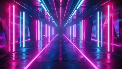 Fototapeta premium Neon Lights Tunnel - Futuristic and Glowing
