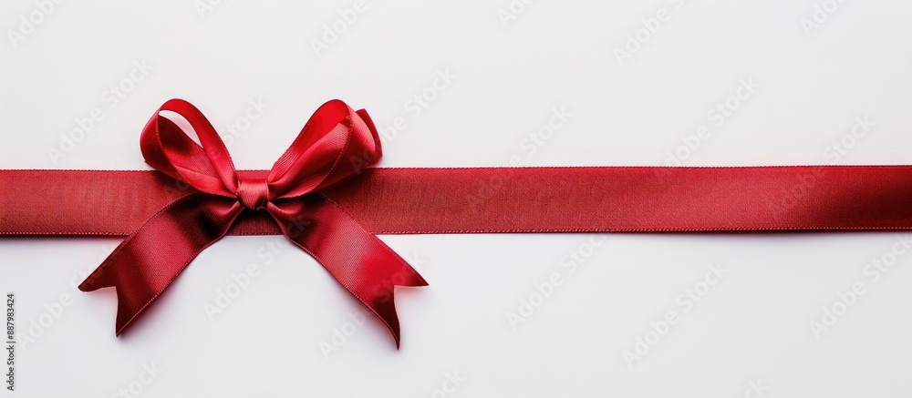 Poster white background with a red ribbon bow for a copy space image is available