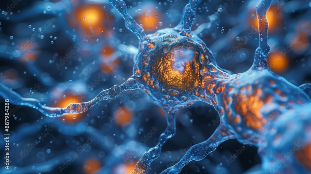 Poster this image shows a detailed view of a neuron, highlighting the intricate network of connections and 