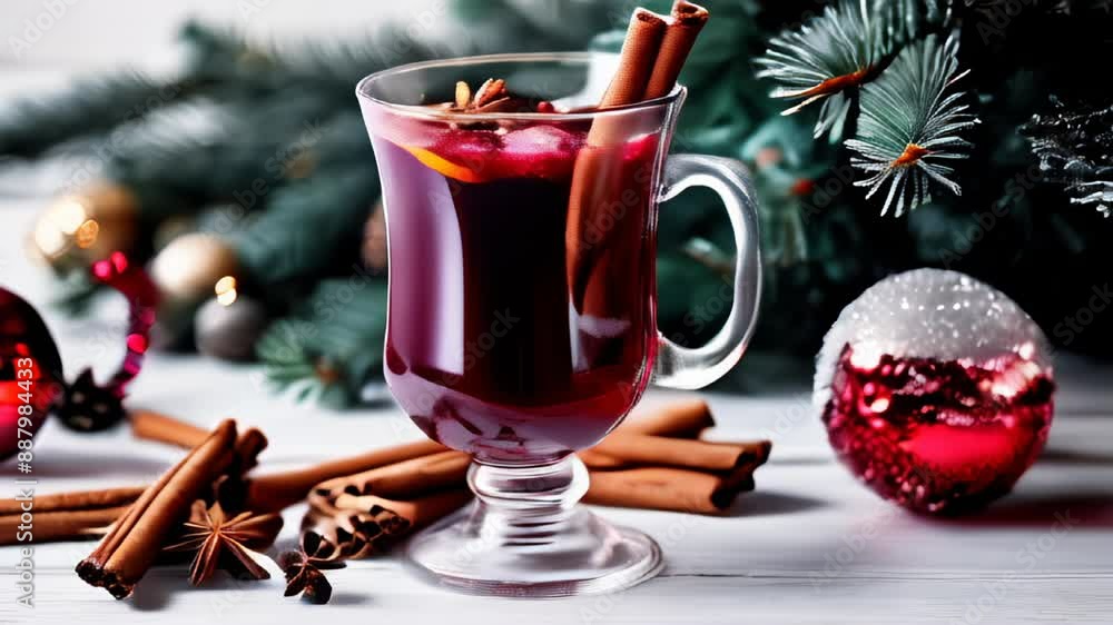 Sticker  Warm holiday cheer with a glass of mulled wine and cinnamon sticks