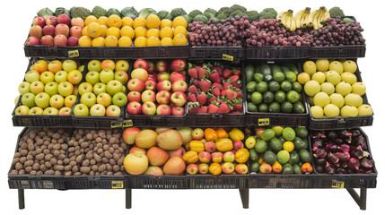 fruit and vegetable market on isolated white background, png