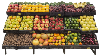 fruit and vegetable market on isolated white background, png