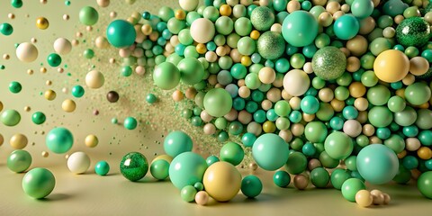 A close up of many different colored balls, some of which are white