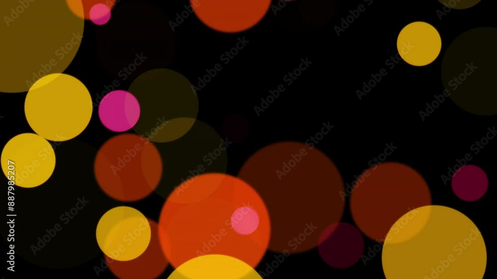 Poster abstract yellow orange pink glow bokeh float up animation on black background for screen project ove