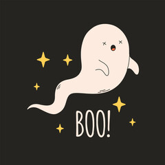 Cute ghost character. Halloween phantom, spirit. Happy Halloween. Vector illustration in flat style