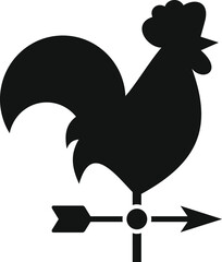 Black silhouette of a rooster weather vane indicating wind direction © anatolir