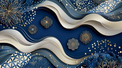 Fotobehang Abstract Blue and Gold Floral Background. © Sam-th