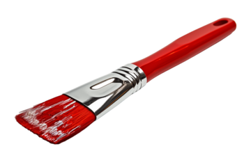 Red Paintbrush With Angled Bristles and Silver Ferrule