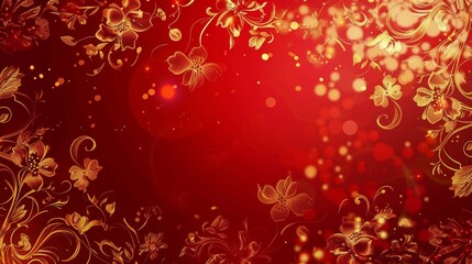 Red and Gold Floral Background with Bokeh.
