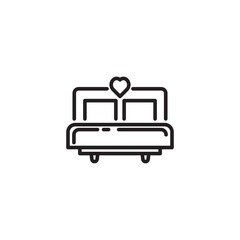Wedding and love related couple bed icon. Valentine related love and romance couples bed vector in lineal style. Editable icon.