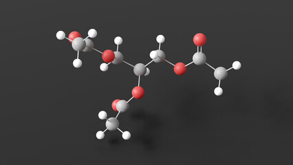 triacetin molecule 3d, molecular structure, ball and stick model, structural chemical formula e1518