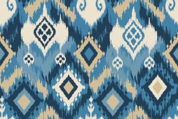 Ikat seamless pattern, geometric design, motif ethnic handmade, Ikat ethnic tribal, boho colors seamless wallpaper. Ethnic Ikat abstract background art.Illustration for greeting cards, printing