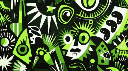 Abstract Green and Black Geometric Pattern.