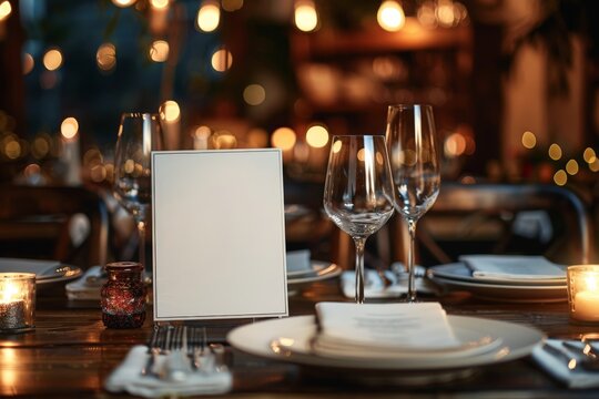 Blank menu in a fancy restaurant with elegant table settings