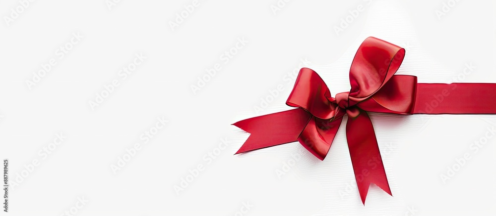 Poster white background with a red ribbon bow for a copy space image is available