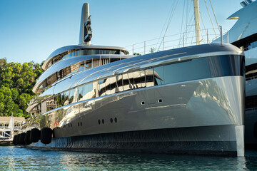 Beautiful mega and superyachts at dock in English Harbour, a famous caribbean island of Antigua...