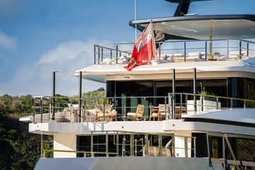 Beautiful mega and superyachts at dock in English Harbour, a famous caribbean island of Antigua know for yacht season