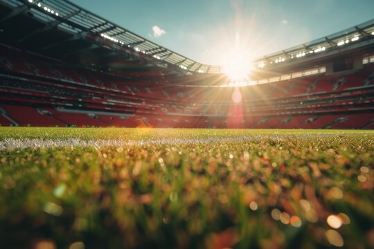Wide-Angle Shot of an Empty Wembley Stadium, London, Bright Daylight, Setup for the FA Cup Final