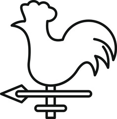 Line art icon of a weather vane showing a rooster pointing the direction of the wind