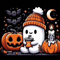 About Retro Ghost Coffee Pumpkin Halloween Graphic