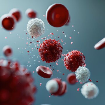 Artistic depiction of white blood cells attacking a virus, Human body system cells, Immune response